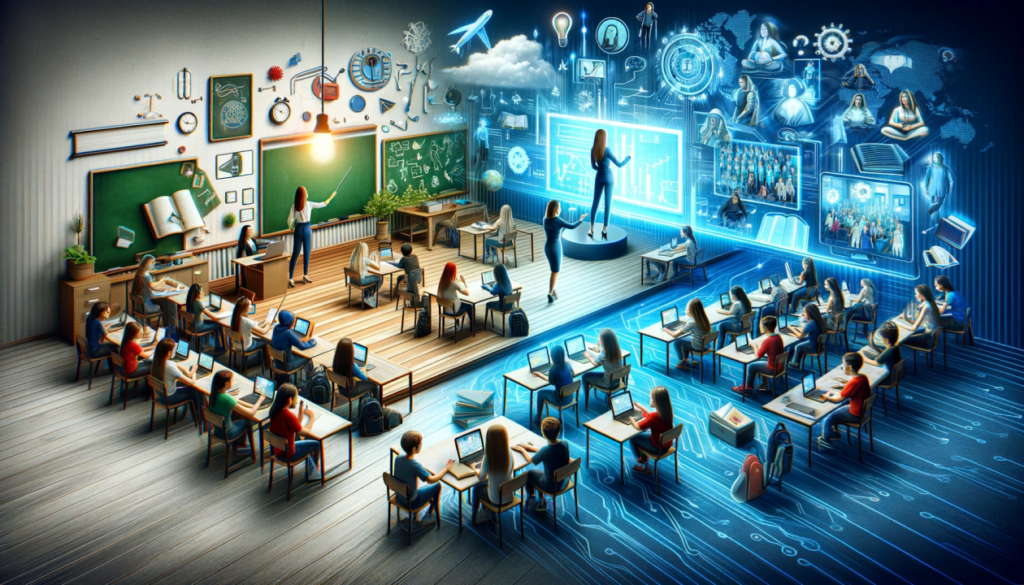 A virtual classroom setup for hybrid degree programs facilitating online education.